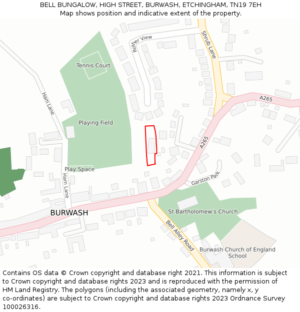 BELL BUNGALOW, HIGH STREET, BURWASH, ETCHINGHAM, TN19 7EH: Location map and indicative extent of plot