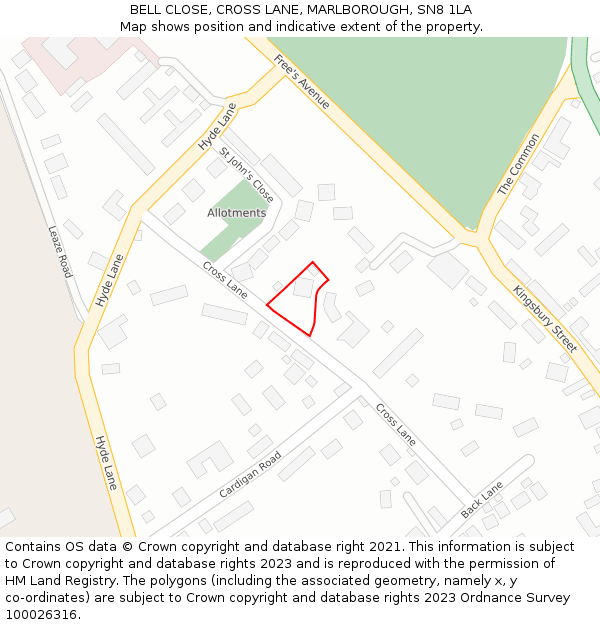 BELL CLOSE, CROSS LANE, MARLBOROUGH, SN8 1LA: Location map and indicative extent of plot