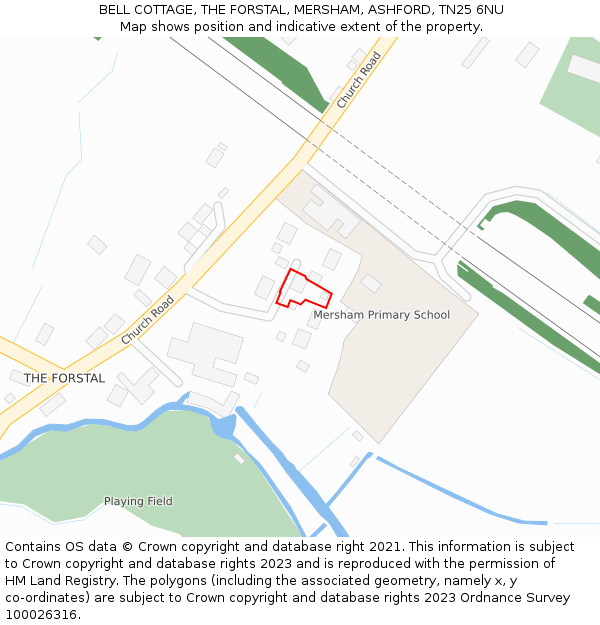 BELL COTTAGE, THE FORSTAL, MERSHAM, ASHFORD, TN25 6NU: Location map and indicative extent of plot