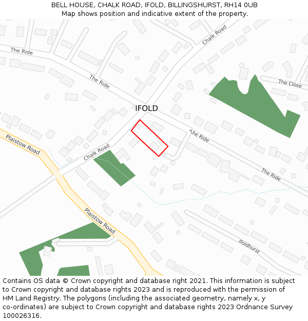 BELL HOUSE, CHALK ROAD, IFOLD, BILLINGSHURST, RH14 0UB: Location map and indicative extent of plot