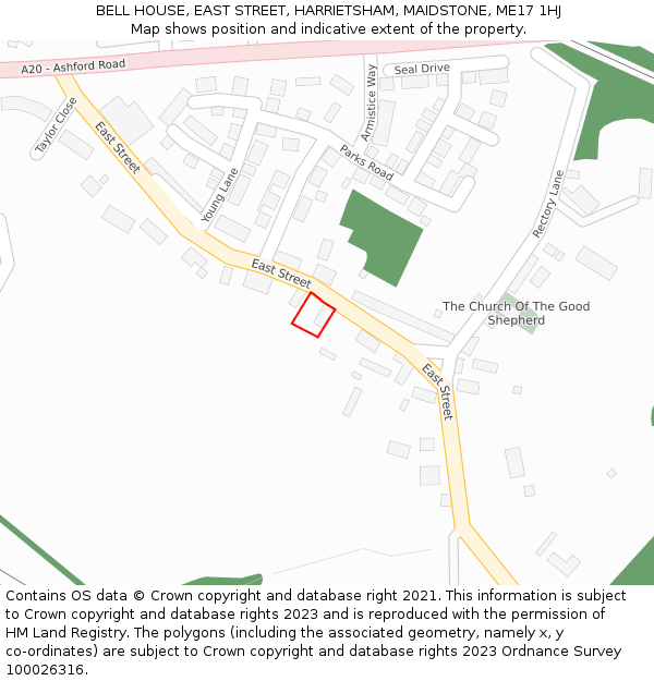 BELL HOUSE, EAST STREET, HARRIETSHAM, MAIDSTONE, ME17 1HJ: Location map and indicative extent of plot