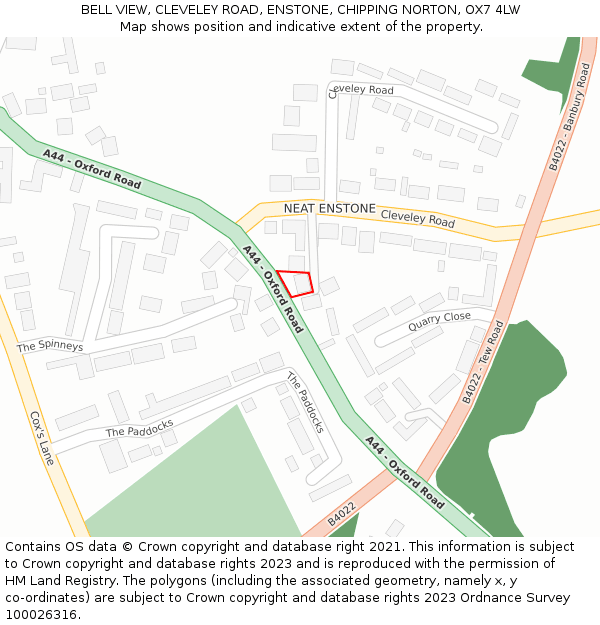 BELL VIEW, CLEVELEY ROAD, ENSTONE, CHIPPING NORTON, OX7 4LW: Location map and indicative extent of plot