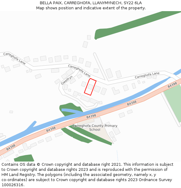 BELLA PAIX, CARREGHOFA, LLANYMYNECH, SY22 6LA: Location map and indicative extent of plot