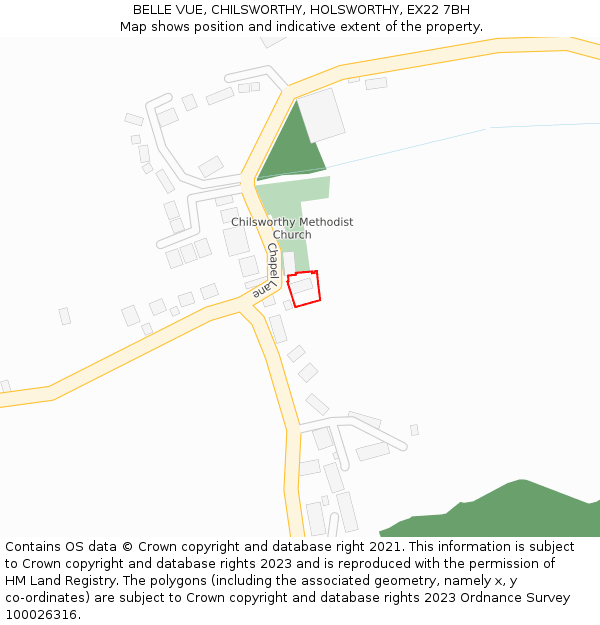 BELLE VUE, CHILSWORTHY, HOLSWORTHY, EX22 7BH: Location map and indicative extent of plot