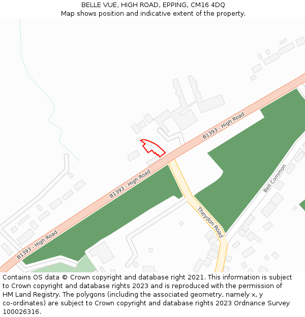 BELLE VUE, HIGH ROAD, EPPING, CM16 4DQ: Location map and indicative extent of plot