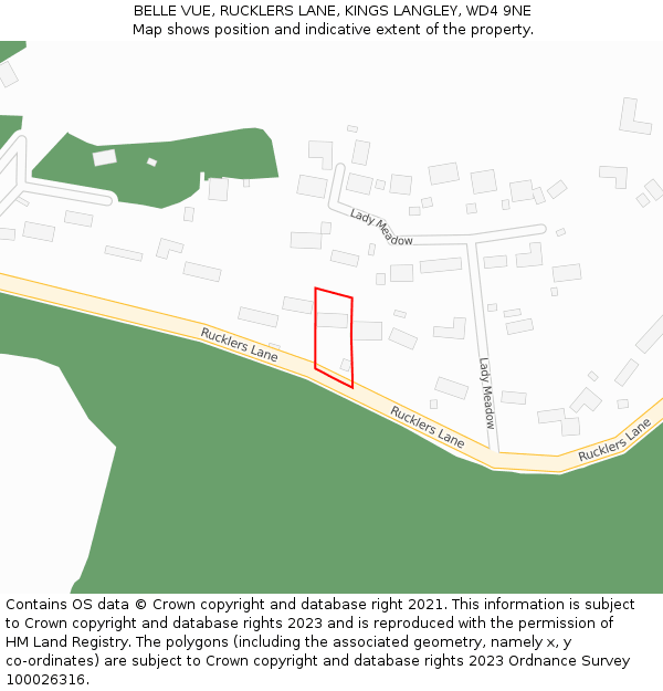 BELLE VUE, RUCKLERS LANE, KINGS LANGLEY, WD4 9NE: Location map and indicative extent of plot