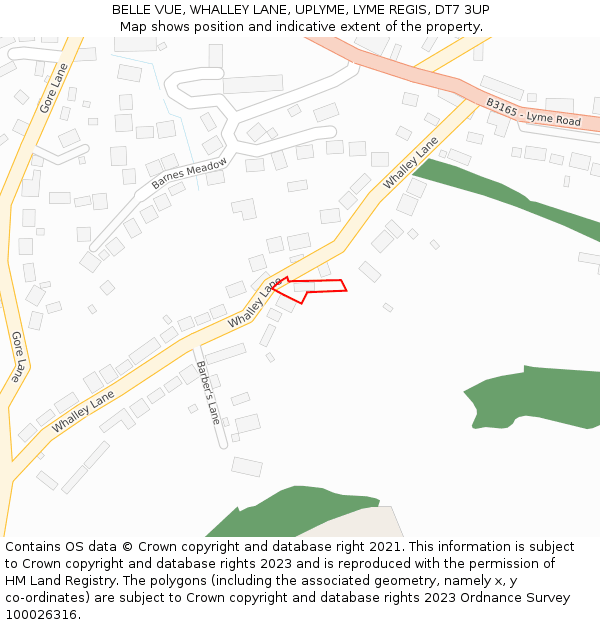 BELLE VUE, WHALLEY LANE, UPLYME, LYME REGIS, DT7 3UP: Location map and indicative extent of plot