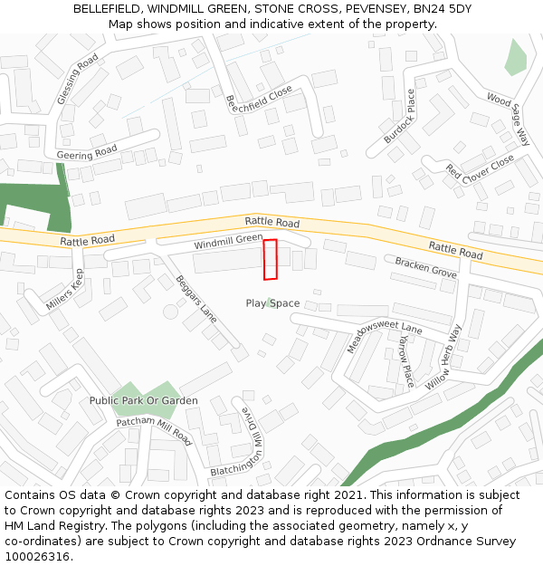 BELLEFIELD, WINDMILL GREEN, STONE CROSS, PEVENSEY, BN24 5DY: Location map and indicative extent of plot