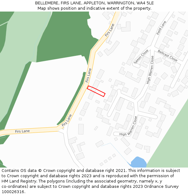 BELLEMERE, FIRS LANE, APPLETON, WARRINGTON, WA4 5LE: Location map and indicative extent of plot