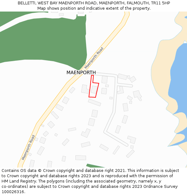 BELLETTI, WEST BAY MAENPORTH ROAD, MAENPORTH, FALMOUTH, TR11 5HP: Location map and indicative extent of plot