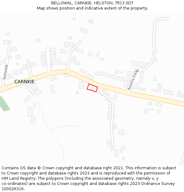 BELLOWAL, CARNKIE, HELSTON, TR13 0DT: Location map and indicative extent of plot