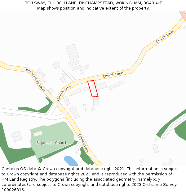 BELLSWAY, CHURCH LANE, FINCHAMPSTEAD, WOKINGHAM, RG40 4LT: Location map and indicative extent of plot