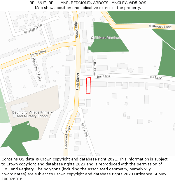 BELLVUE, BELL LANE, BEDMOND, ABBOTS LANGLEY, WD5 0QS: Location map and indicative extent of plot