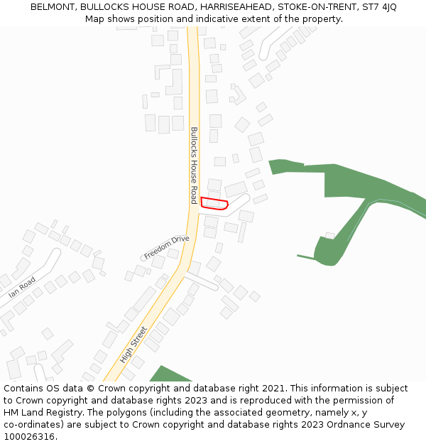 BELMONT, BULLOCKS HOUSE ROAD, HARRISEAHEAD, STOKE-ON-TRENT, ST7 4JQ: Location map and indicative extent of plot