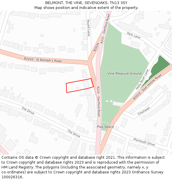 BELMONT, THE VINE, SEVENOAKS, TN13 3SY: Location map and indicative extent of plot