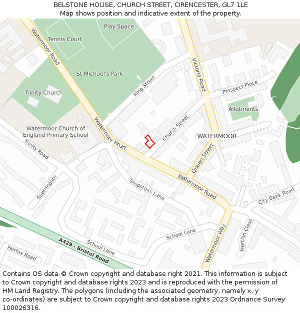 BELSTONE HOUSE, CHURCH STREET, CIRENCESTER, GL7 1LE: Location map and indicative extent of plot