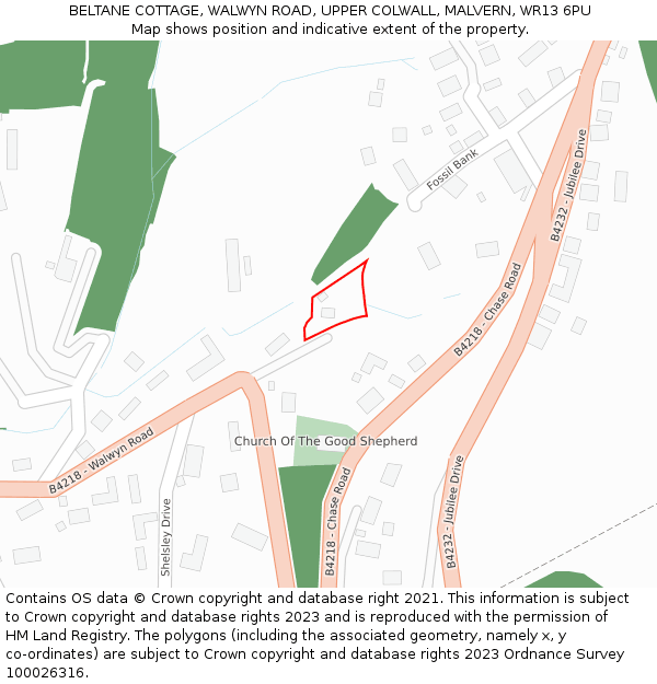 BELTANE COTTAGE, WALWYN ROAD, UPPER COLWALL, MALVERN, WR13 6PU: Location map and indicative extent of plot