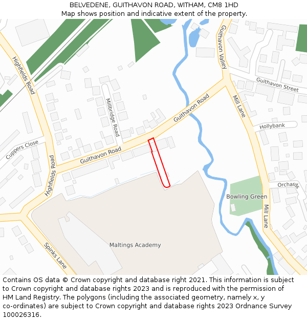 BELVEDENE, GUITHAVON ROAD, WITHAM, CM8 1HD: Location map and indicative extent of plot