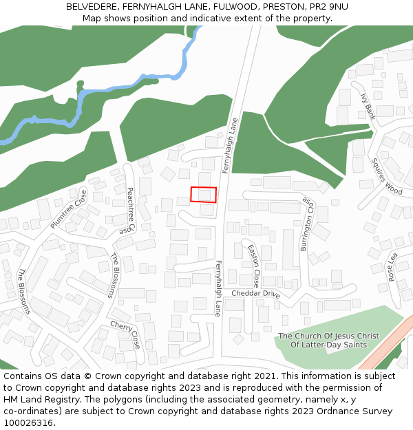 BELVEDERE, FERNYHALGH LANE, FULWOOD, PRESTON, PR2 9NU: Location map and indicative extent of plot