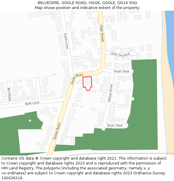 BELVEDERE, GOOLE ROAD, HOOK, GOOLE, DN14 5NG: Location map and indicative extent of plot