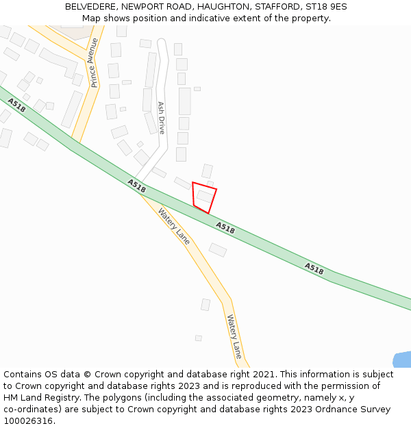 BELVEDERE, NEWPORT ROAD, HAUGHTON, STAFFORD, ST18 9ES: Location map and indicative extent of plot