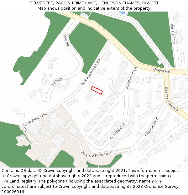 BELVEDERE, PACK & PRIME LANE, HENLEY-ON-THAMES, RG9 1TT: Location map and indicative extent of plot