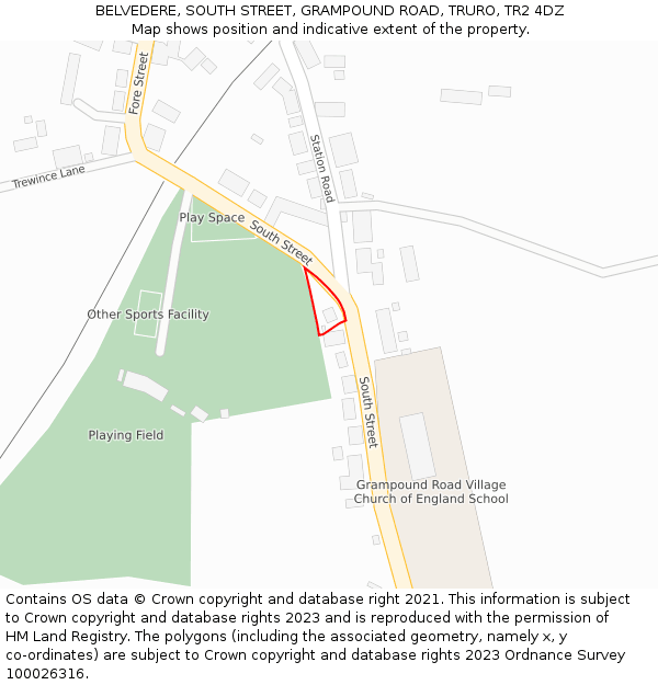 BELVEDERE, SOUTH STREET, GRAMPOUND ROAD, TRURO, TR2 4DZ: Location map and indicative extent of plot