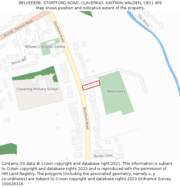 BELVEDERE, STORTFORD ROAD, CLAVERING, SAFFRON WALDEN, CB11 4PE: Location map and indicative extent of plot