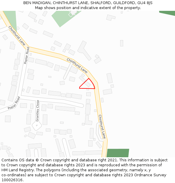 BEN MADIGAN, CHINTHURST LANE, SHALFORD, GUILDFORD, GU4 8JS: Location map and indicative extent of plot