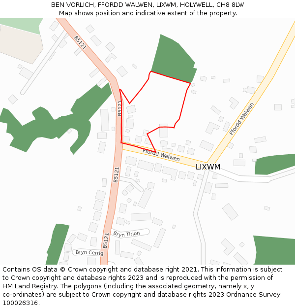 BEN VORLICH, FFORDD WALWEN, LIXWM, HOLYWELL, CH8 8LW: Location map and indicative extent of plot