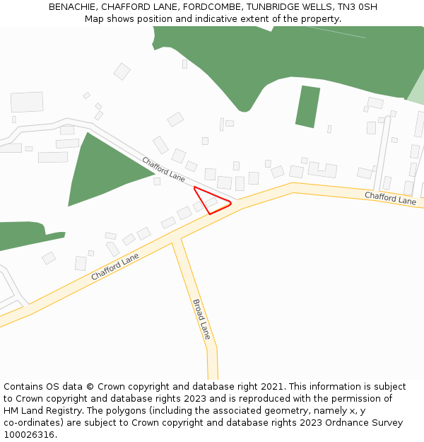 BENACHIE, CHAFFORD LANE, FORDCOMBE, TUNBRIDGE WELLS, TN3 0SH: Location map and indicative extent of plot