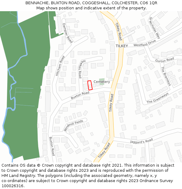 BENNACHIE, BUXTON ROAD, COGGESHALL, COLCHESTER, CO6 1QR: Location map and indicative extent of plot
