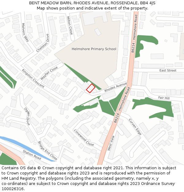 BENT MEADOW BARN, RHODES AVENUE, ROSSENDALE, BB4 4JS: Location map and indicative extent of plot