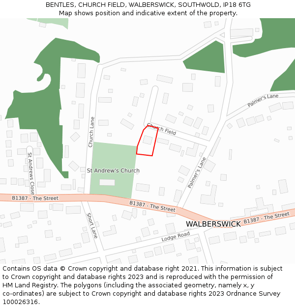 BENTLES, CHURCH FIELD, WALBERSWICK, SOUTHWOLD, IP18 6TG: Location map and indicative extent of plot