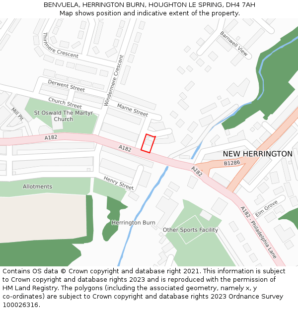BENVUELA, HERRINGTON BURN, HOUGHTON LE SPRING, DH4 7AH: Location map and indicative extent of plot