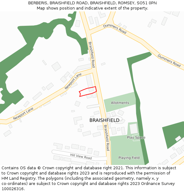 BERBERIS, BRAISHFIELD ROAD, BRAISHFIELD, ROMSEY, SO51 0PN: Location map and indicative extent of plot