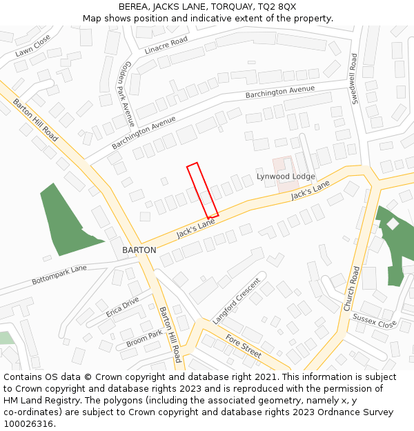 BEREA, JACKS LANE, TORQUAY, TQ2 8QX: Location map and indicative extent of plot