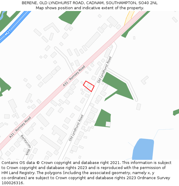 BERENE, OLD LYNDHURST ROAD, CADNAM, SOUTHAMPTON, SO40 2NL: Location map and indicative extent of plot