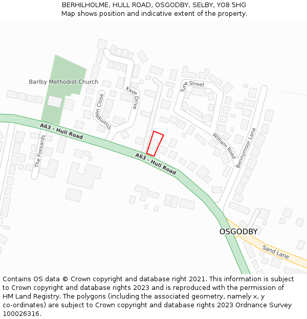 BERHILHOLME, HULL ROAD, OSGODBY, SELBY, YO8 5HG: Location map and indicative extent of plot