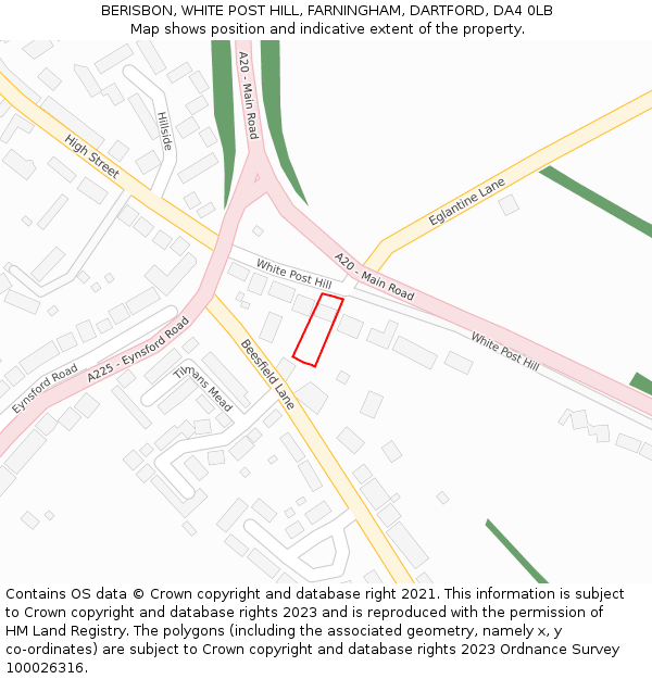 BERISBON, WHITE POST HILL, FARNINGHAM, DARTFORD, DA4 0LB: Location map and indicative extent of plot