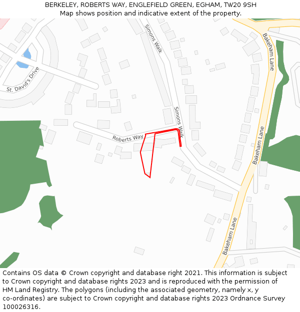 BERKELEY, ROBERTS WAY, ENGLEFIELD GREEN, EGHAM, TW20 9SH: Location map and indicative extent of plot