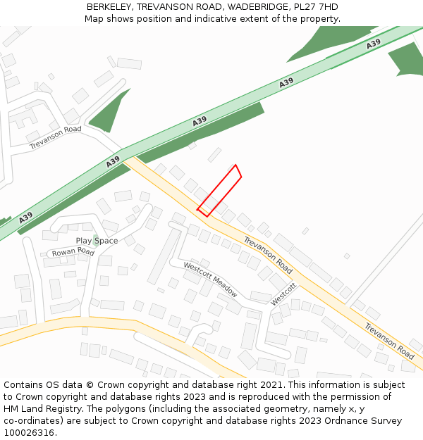 BERKELEY, TREVANSON ROAD, WADEBRIDGE, PL27 7HD: Location map and indicative extent of plot