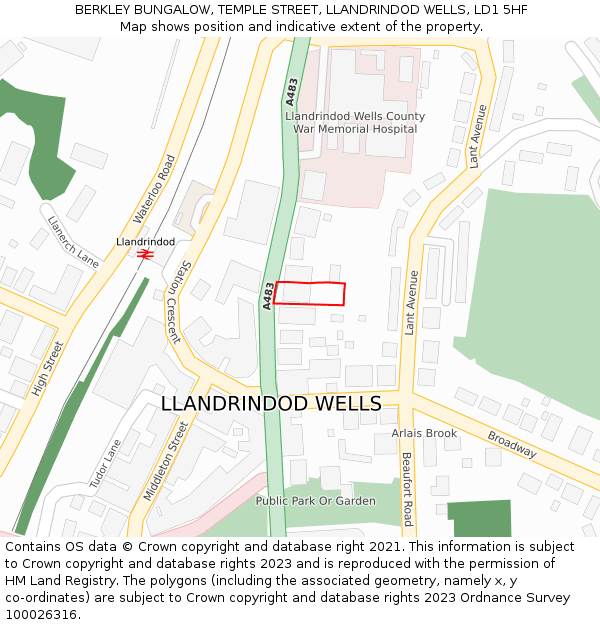 BERKLEY BUNGALOW, TEMPLE STREET, LLANDRINDOD WELLS, LD1 5HF: Location map and indicative extent of plot