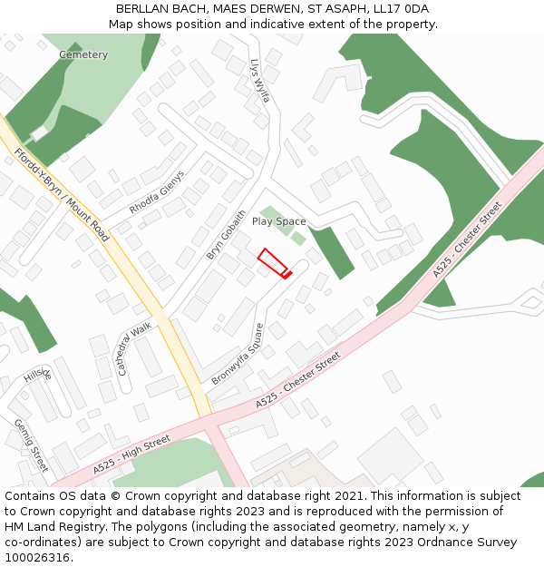 BERLLAN BACH, MAES DERWEN, ST ASAPH, LL17 0DA: Location map and indicative extent of plot