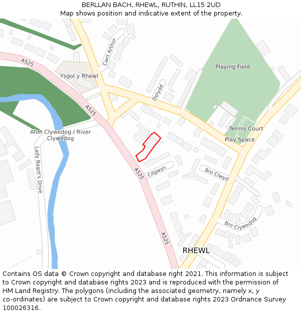 BERLLAN BACH, RHEWL, RUTHIN, LL15 2UD: Location map and indicative extent of plot