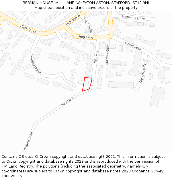 BERMAN HOUSE, MILL LANE, WHEATON ASTON, STAFFORD, ST19 9NL: Location map and indicative extent of plot