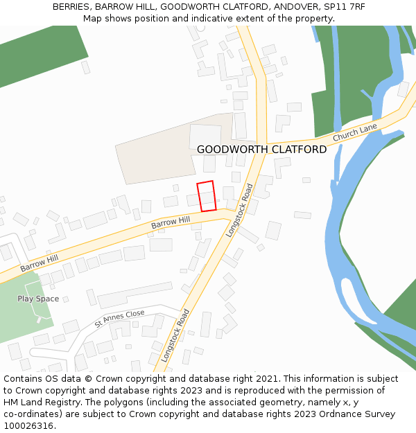 BERRIES, BARROW HILL, GOODWORTH CLATFORD, ANDOVER, SP11 7RF: Location map and indicative extent of plot