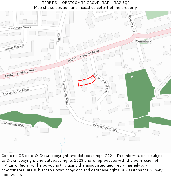 BERRIES, HORSECOMBE GROVE, BATH, BA2 5QP: Location map and indicative extent of plot