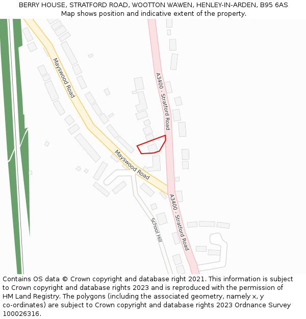 BERRY HOUSE, STRATFORD ROAD, WOOTTON WAWEN, HENLEY-IN-ARDEN, B95 6AS: Location map and indicative extent of plot