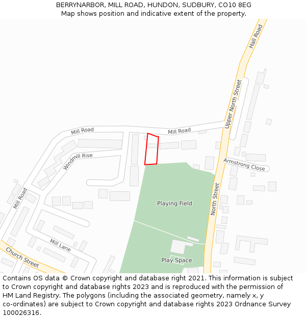 BERRYNARBOR, MILL ROAD, HUNDON, SUDBURY, CO10 8EG: Location map and indicative extent of plot